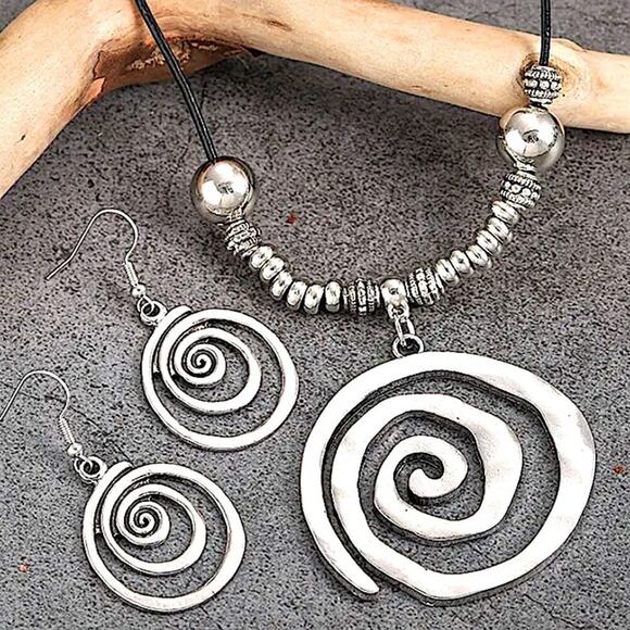 Boho Geometric Spiral Necklace Earrings Set - Picture 5 of 5